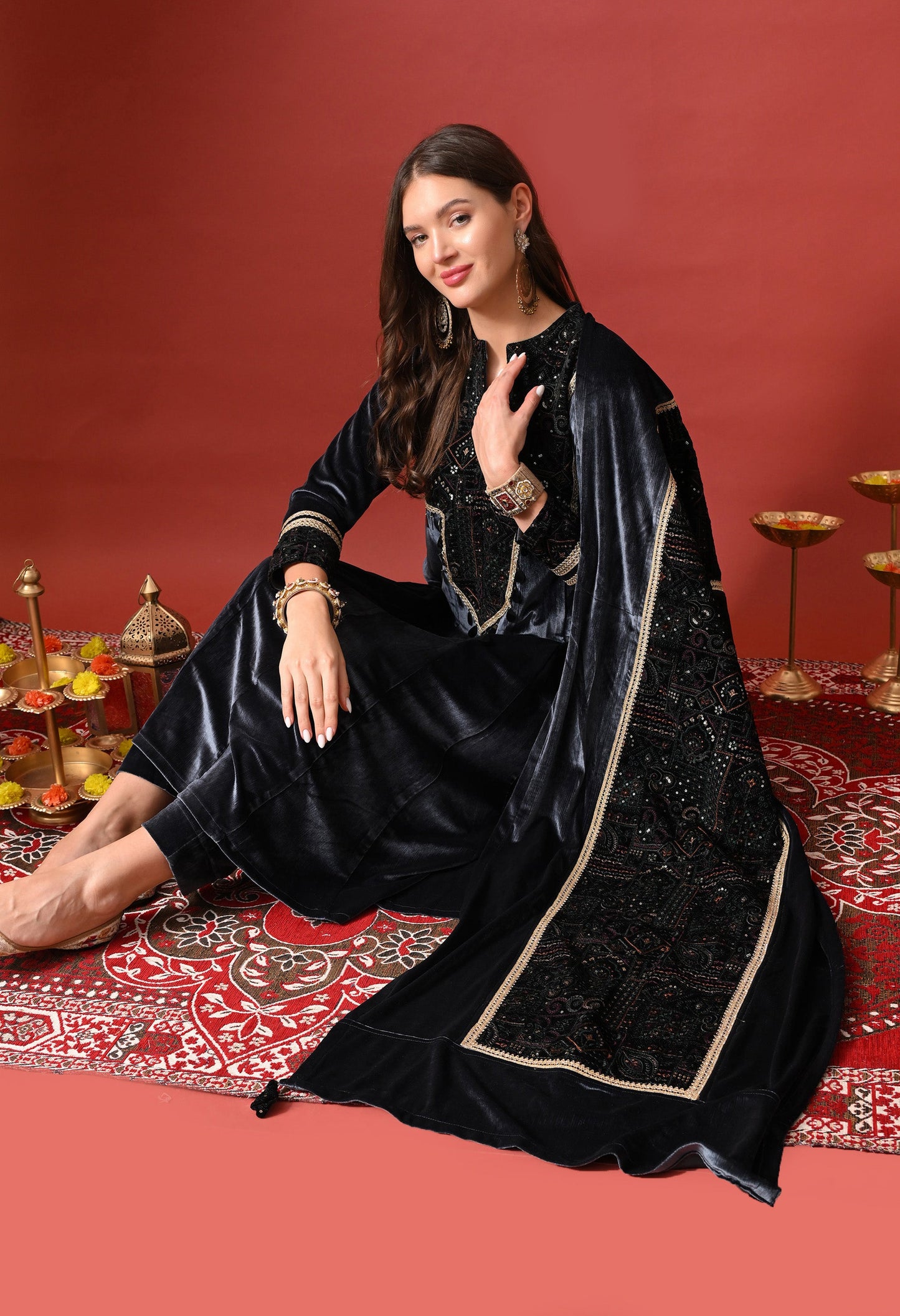 Midnight Royal Velvet Embellished Suit