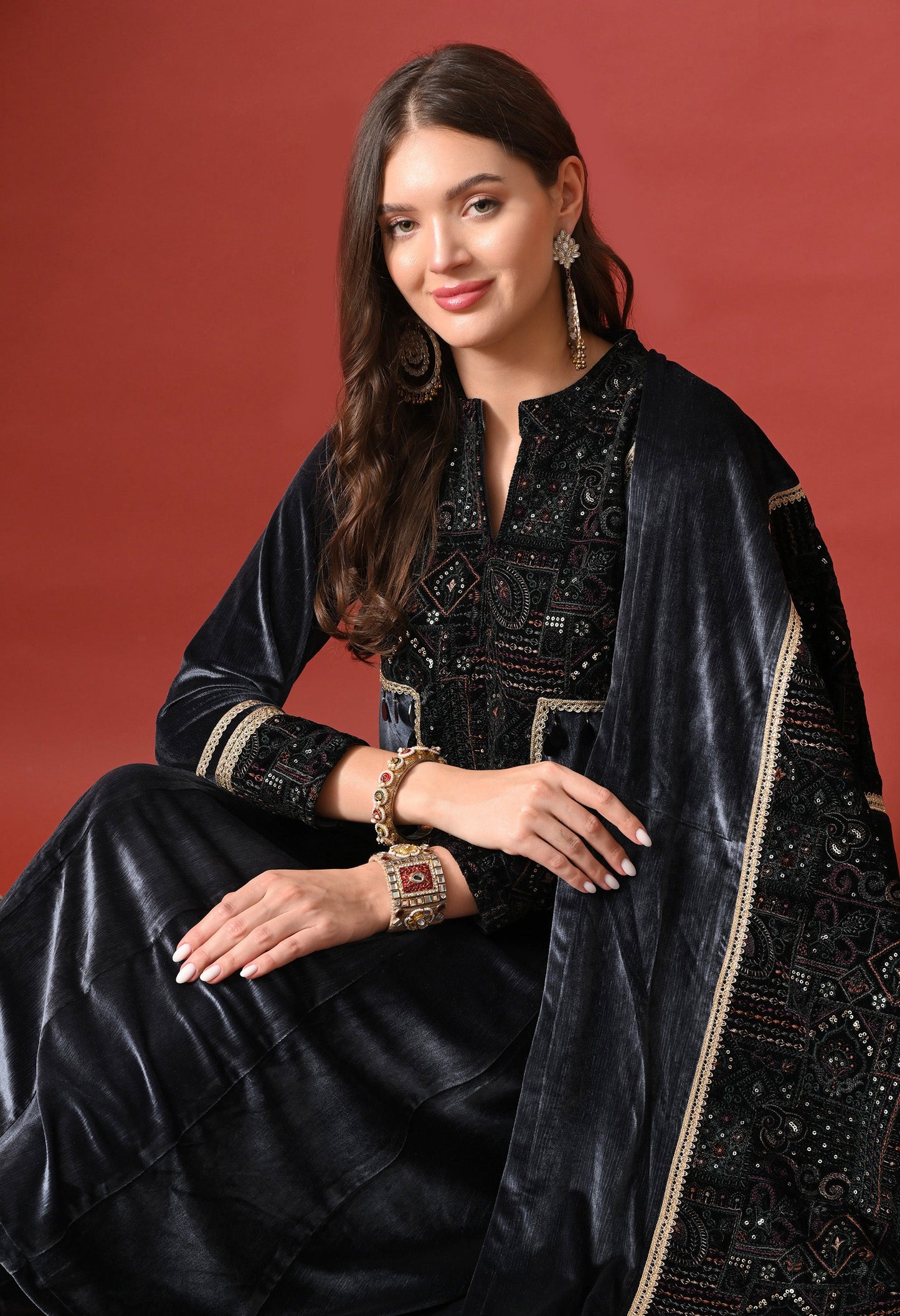 Midnight Royal Velvet Embellished Suit