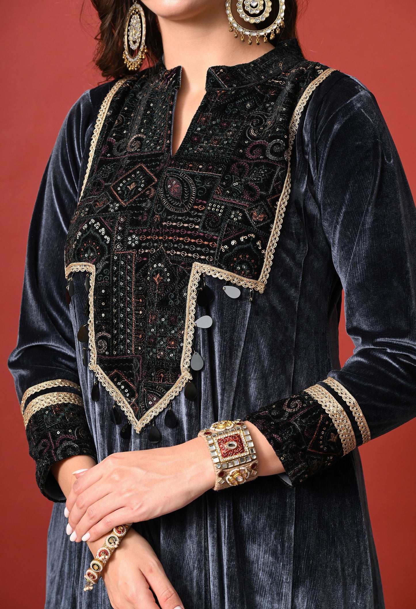 Midnight Royal Velvet Embellished Suit