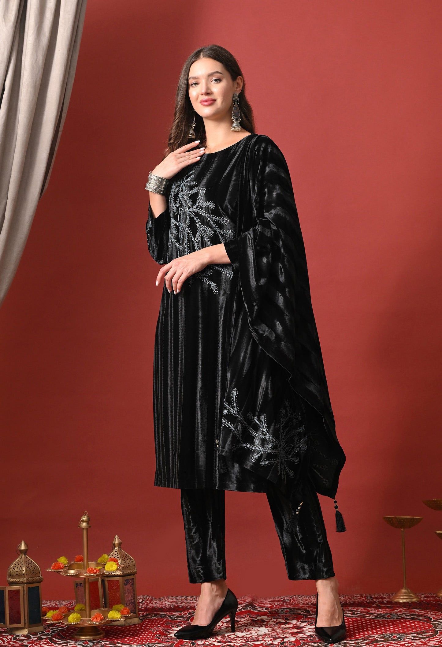 Elegant Black Velvet Embroidered Suit