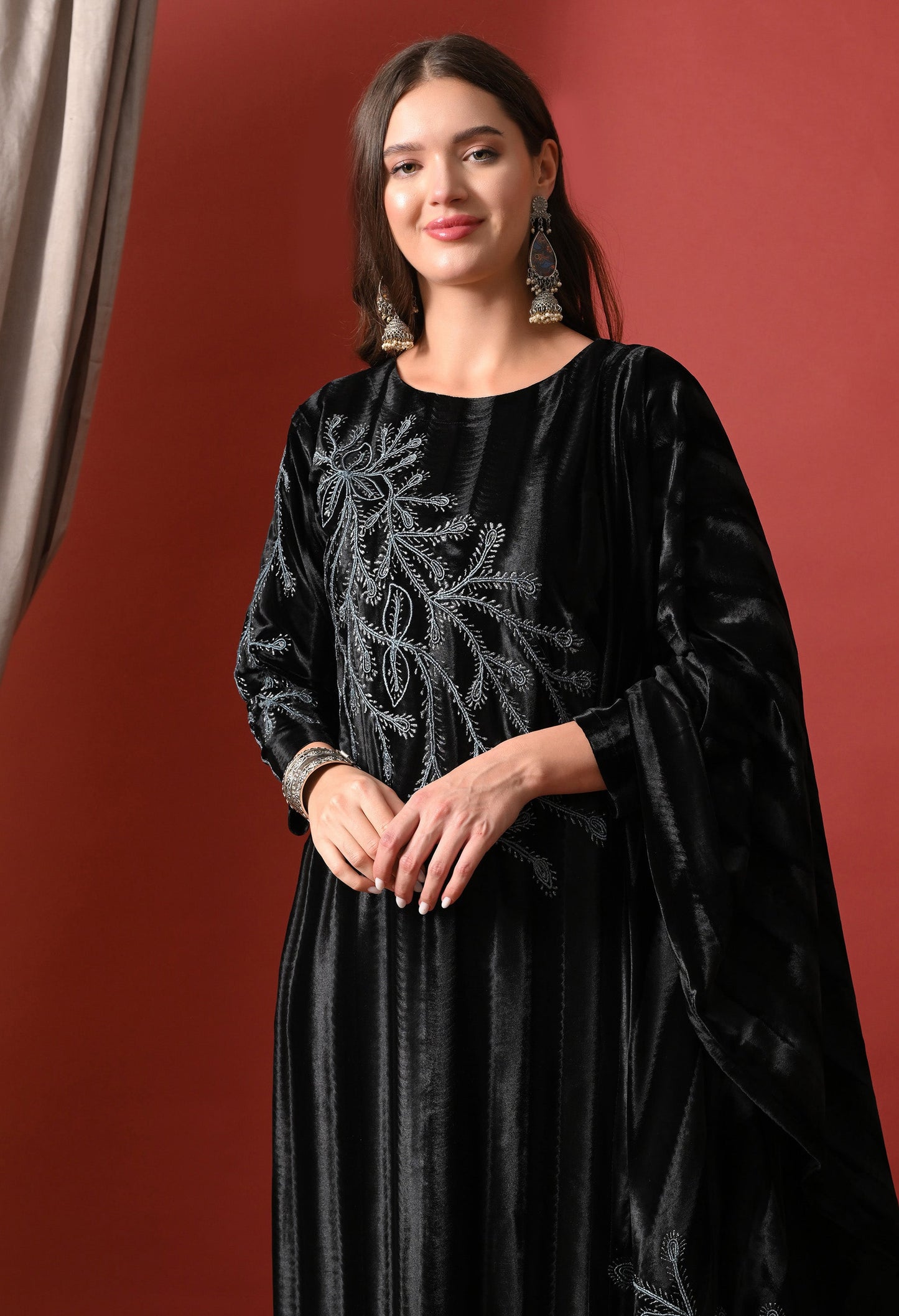 Elegant Black Velvet Embroidered Suit