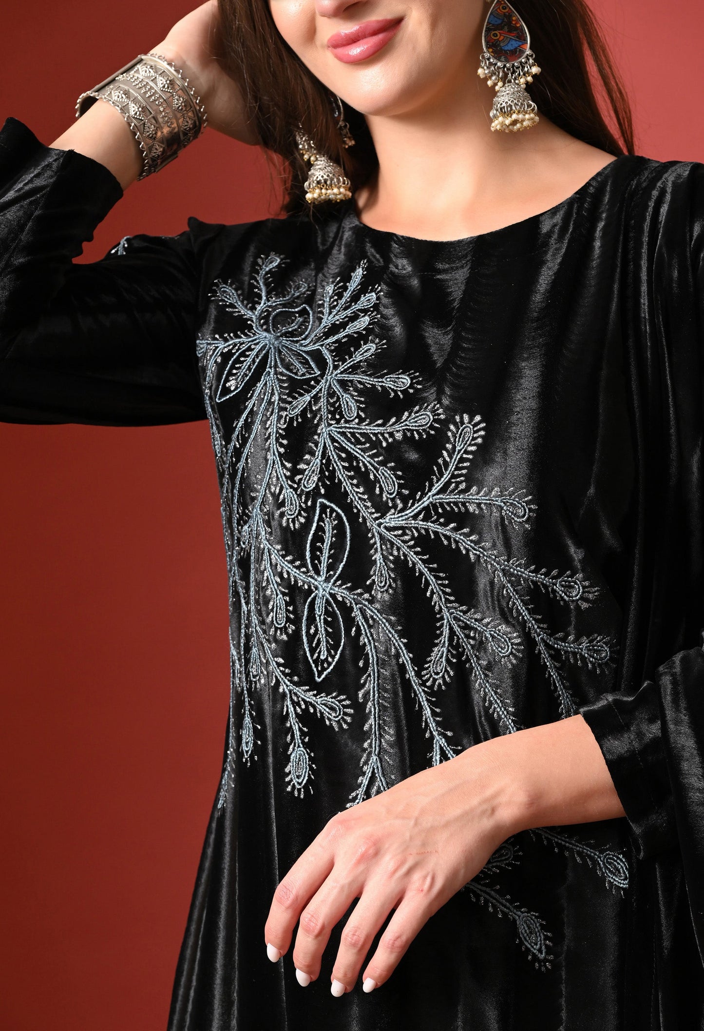 Elegant Black Velvet Embroidered Suit