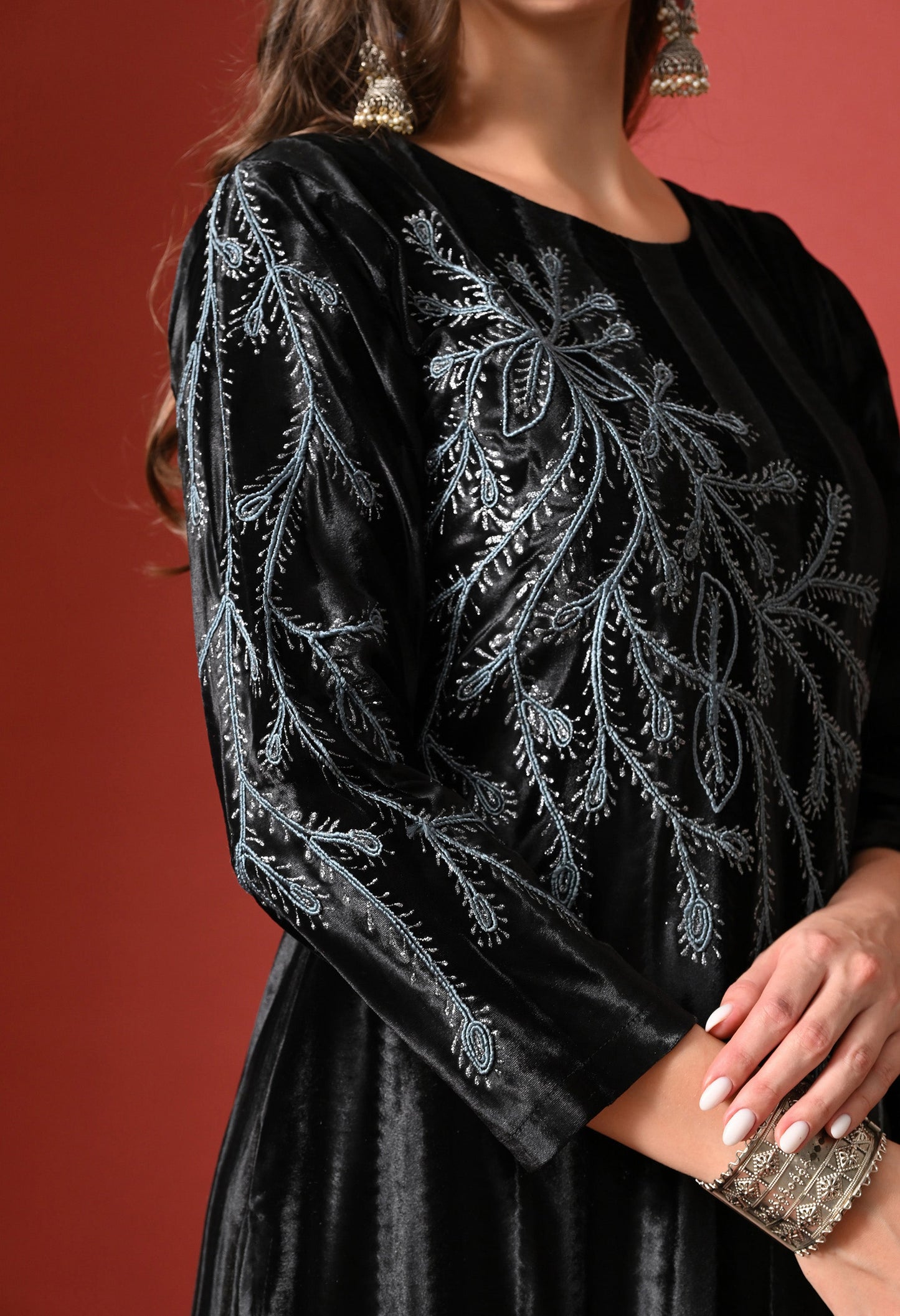 Elegant Black Velvet Embroidered Suit