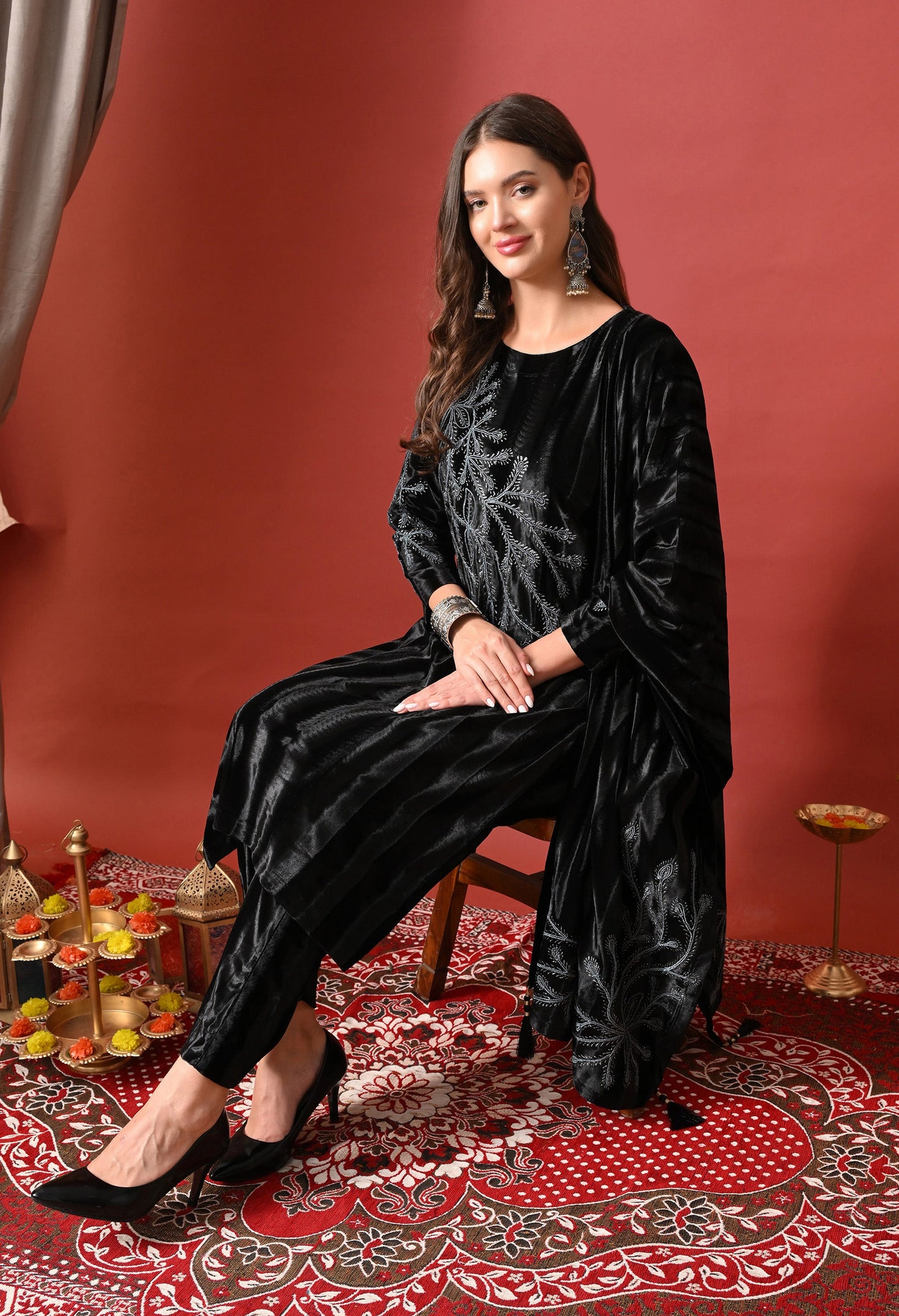 Elegant Black Velvet Embroidered Suit