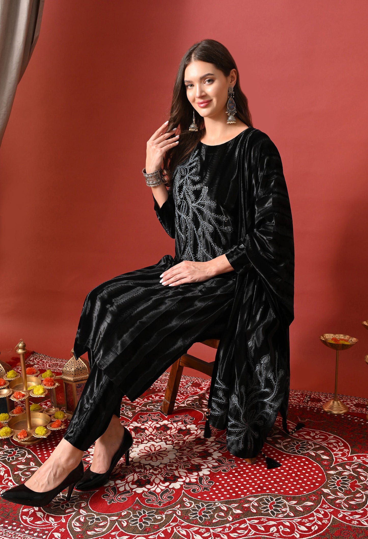 Elegant Black Velvet Embroidered Suit