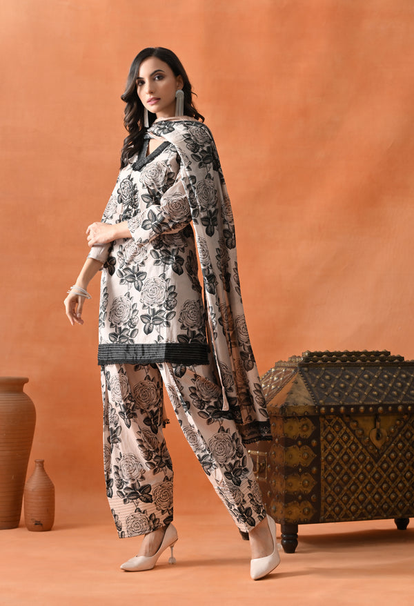 Black Floral Cotton Salwar Suit For Woman