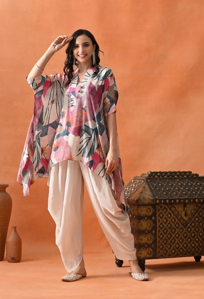 Pastel Bloom Kaftan Dhoti Set For Woman