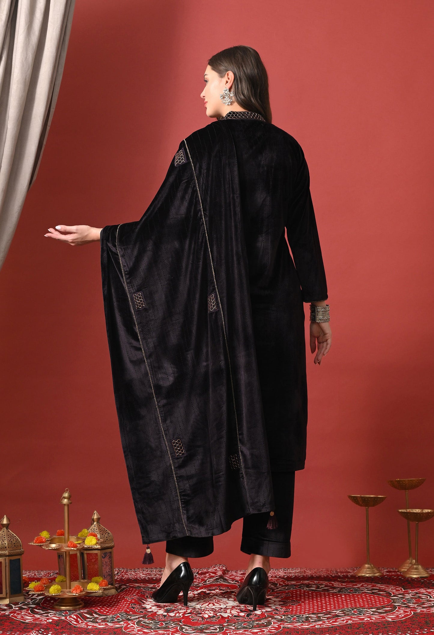 Midnight Luxe Minimal Embroidered Velvet Suit