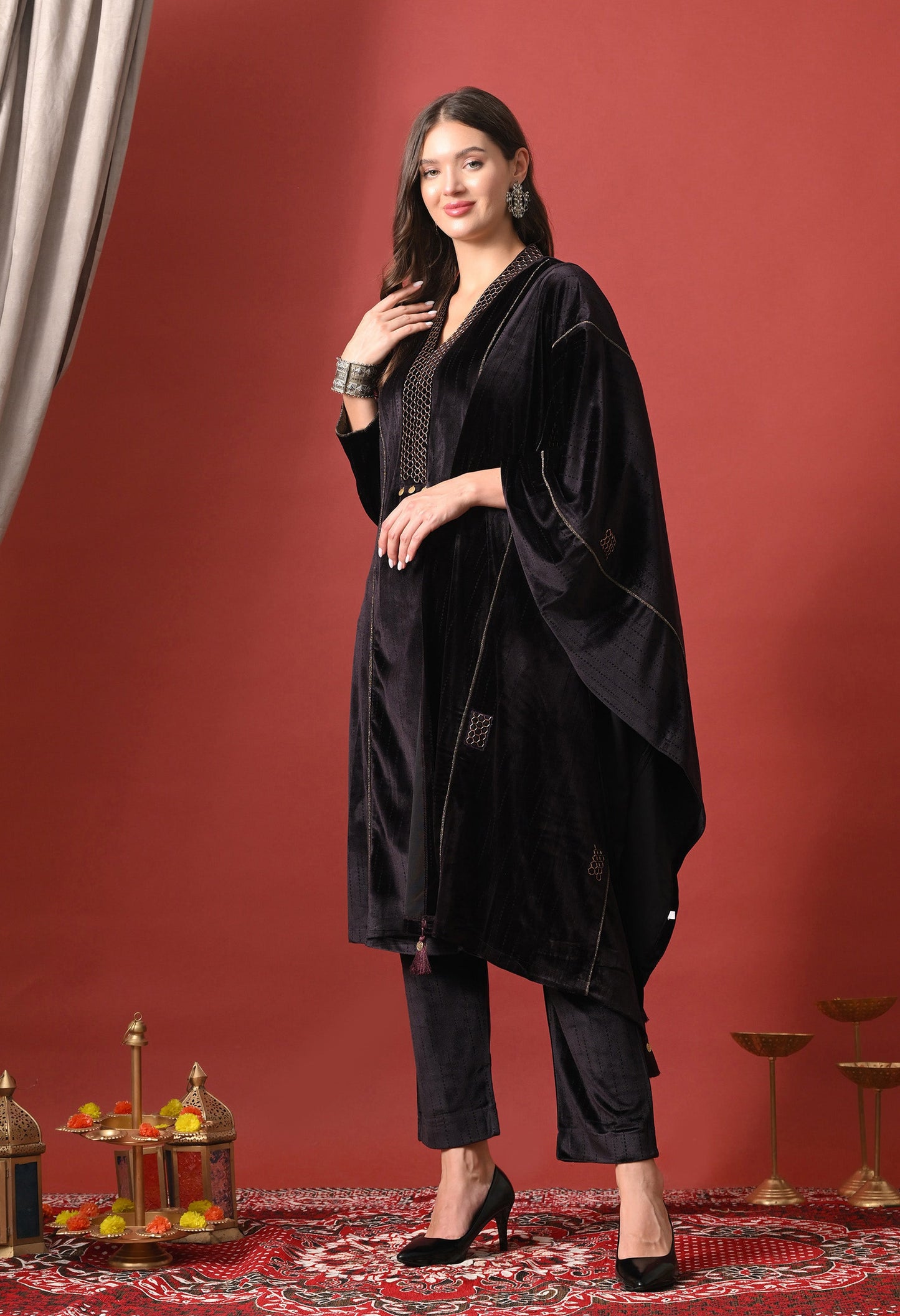 Midnight Luxe Minimal Embroidered Velvet Suit