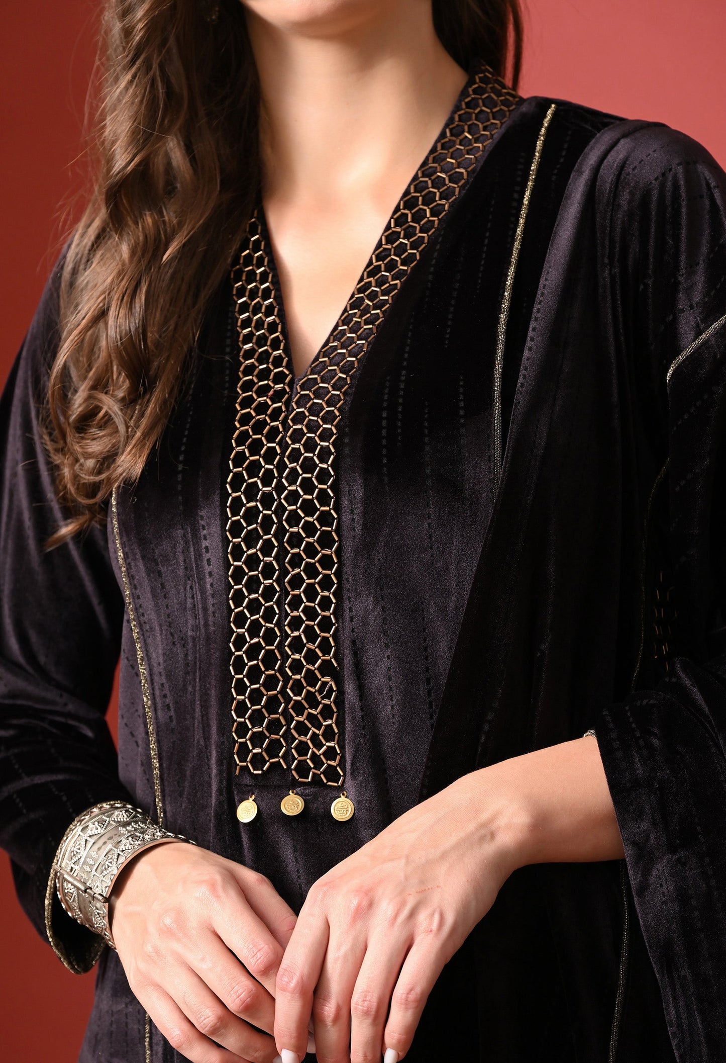 Midnight Luxe Minimal Embroidered Velvet Suit