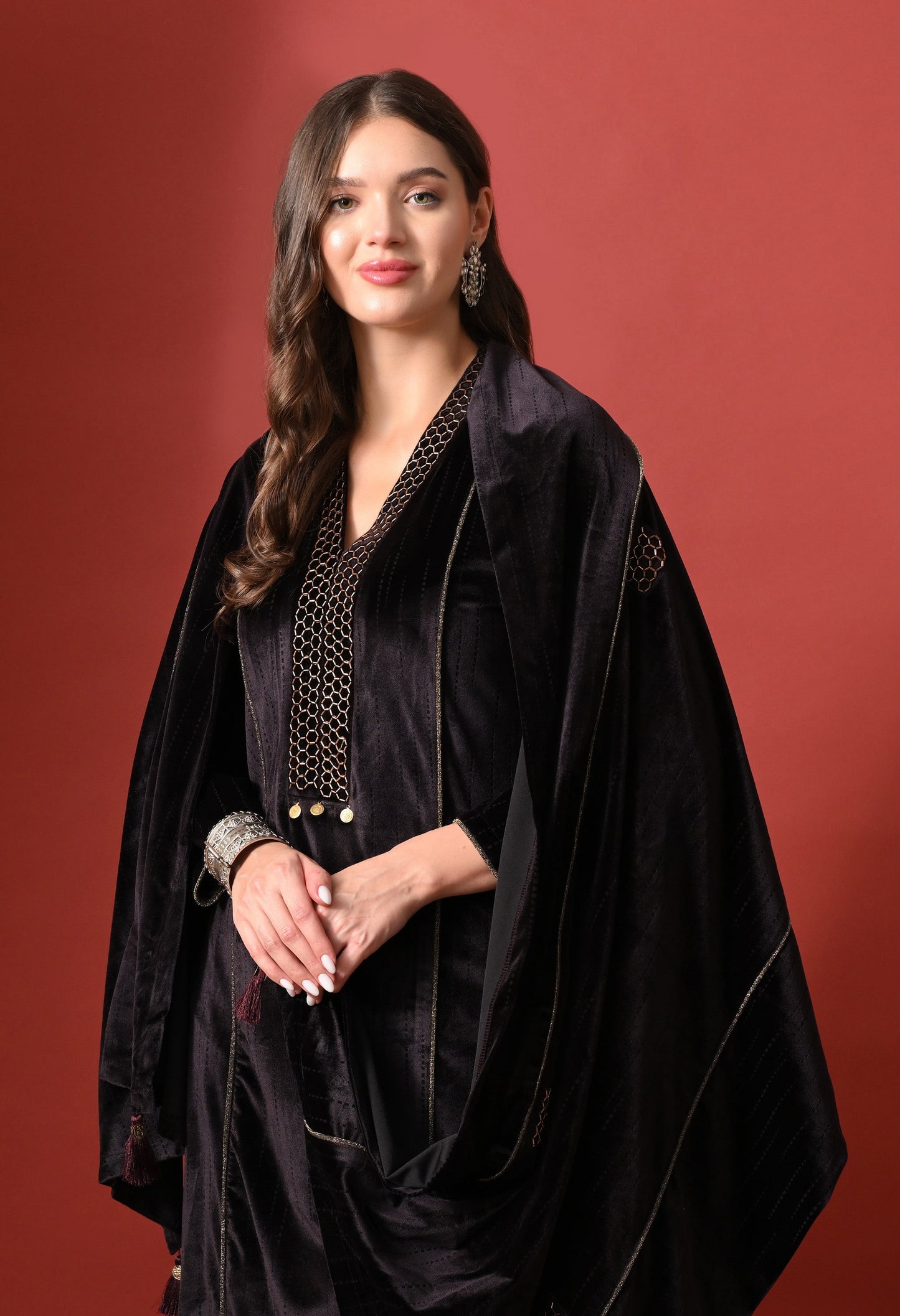 Midnight Luxe Minimal Embroidered Velvet Suit