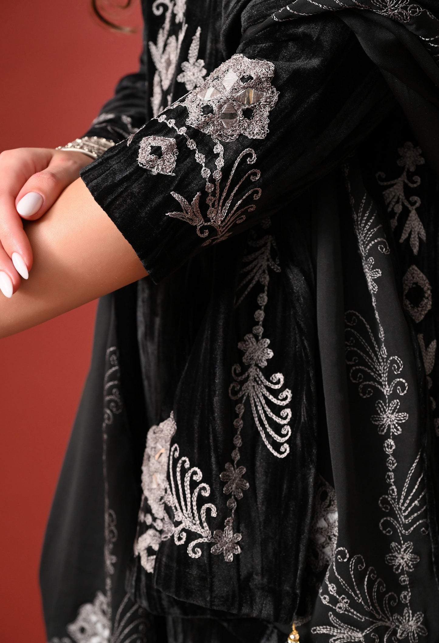 Black Velvet Radiance Mirror-Embroidered Suit