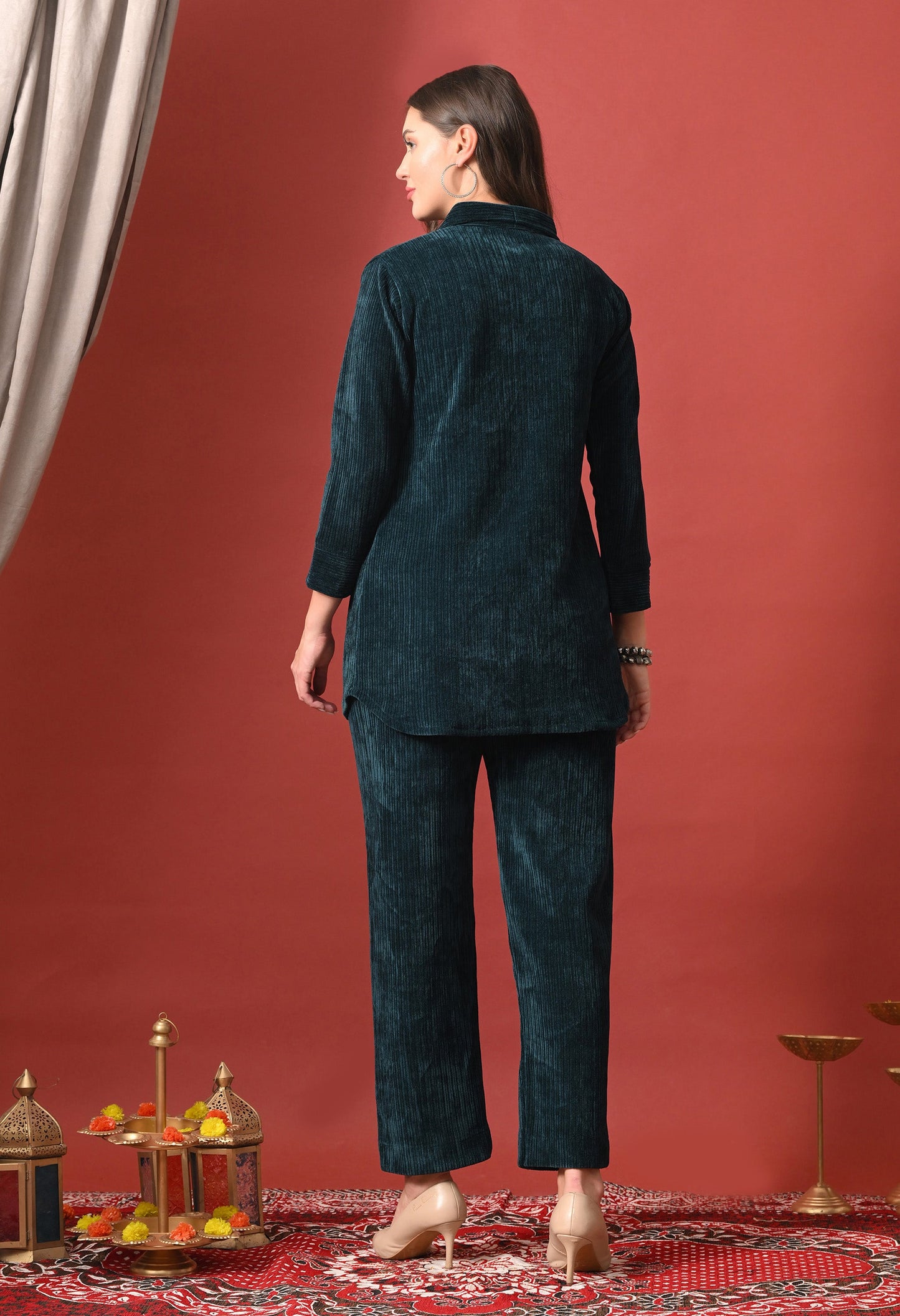 Emerald Whisper Embellished Velvet Co-Ord Set