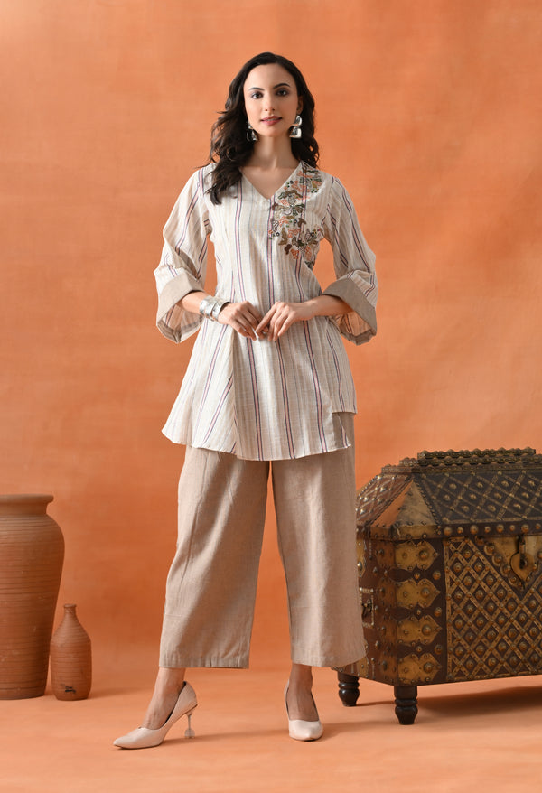 Cream Brown Pearl Co-ord Set