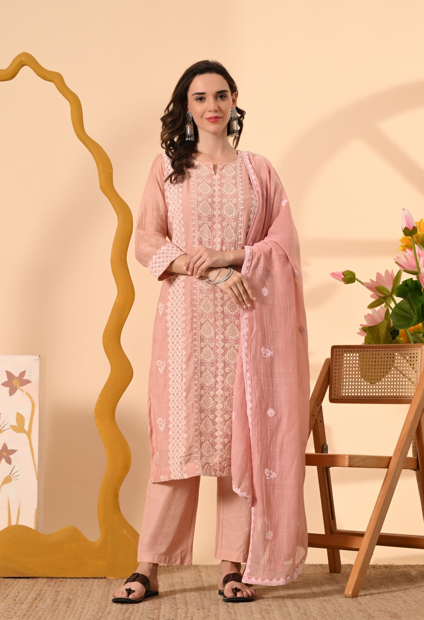 Pastel Pink Chanderi Cotton Suit