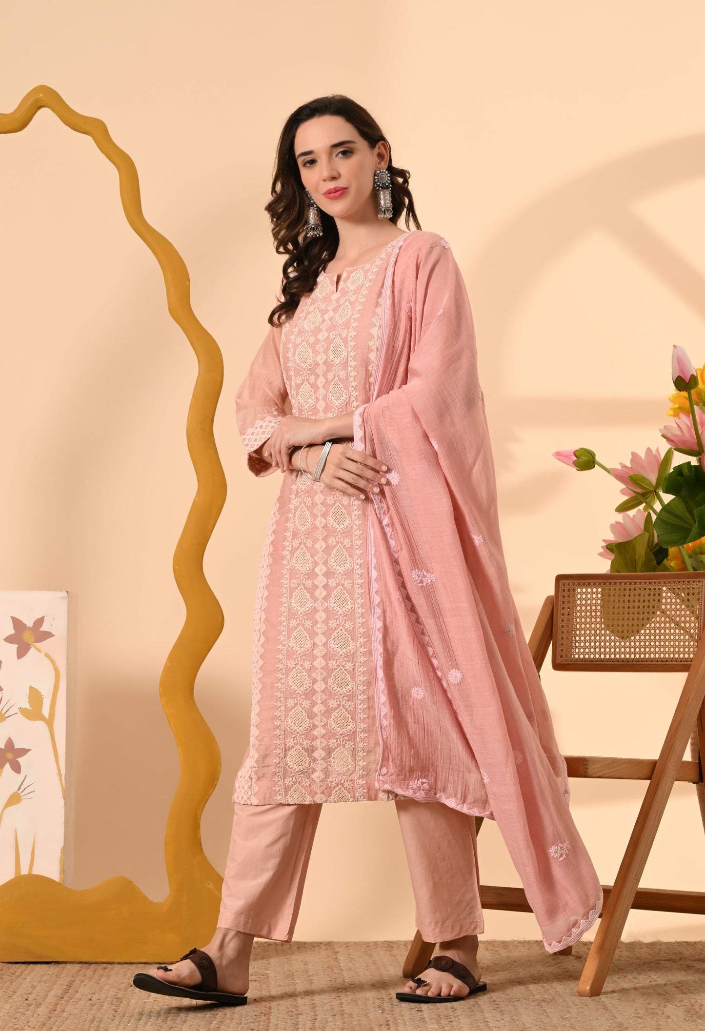 Pastel Pink Chanderi Cotton Suit