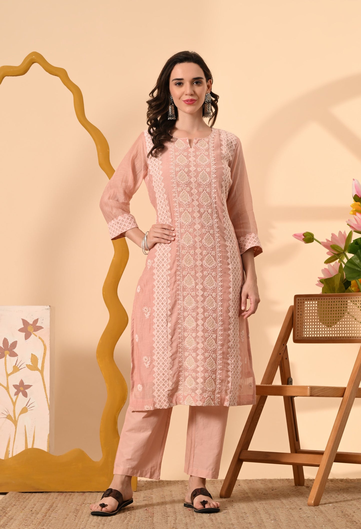 Pastel Pink Chanderi Cotton Suit