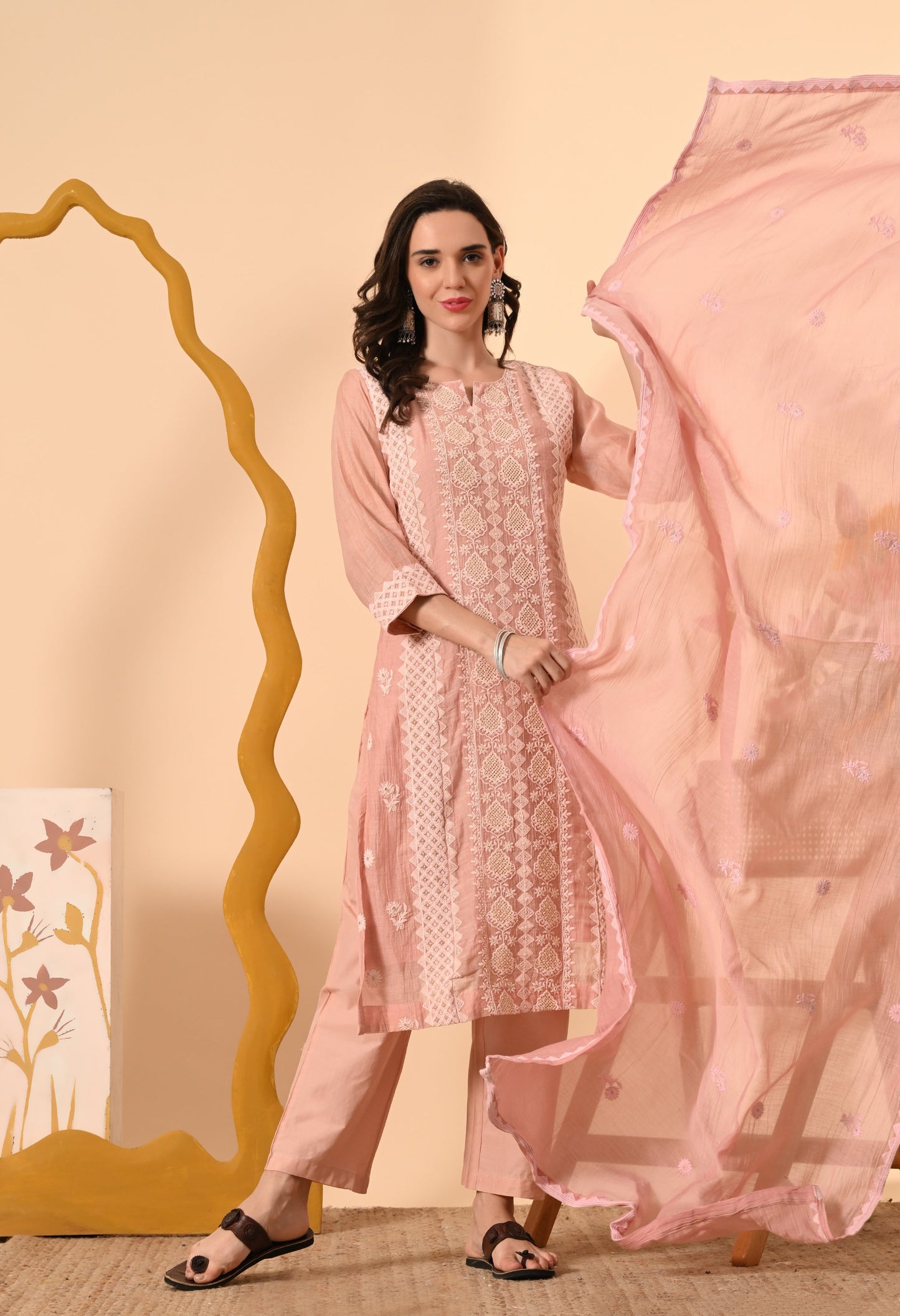 Pastel Pink Chanderi Cotton Suit