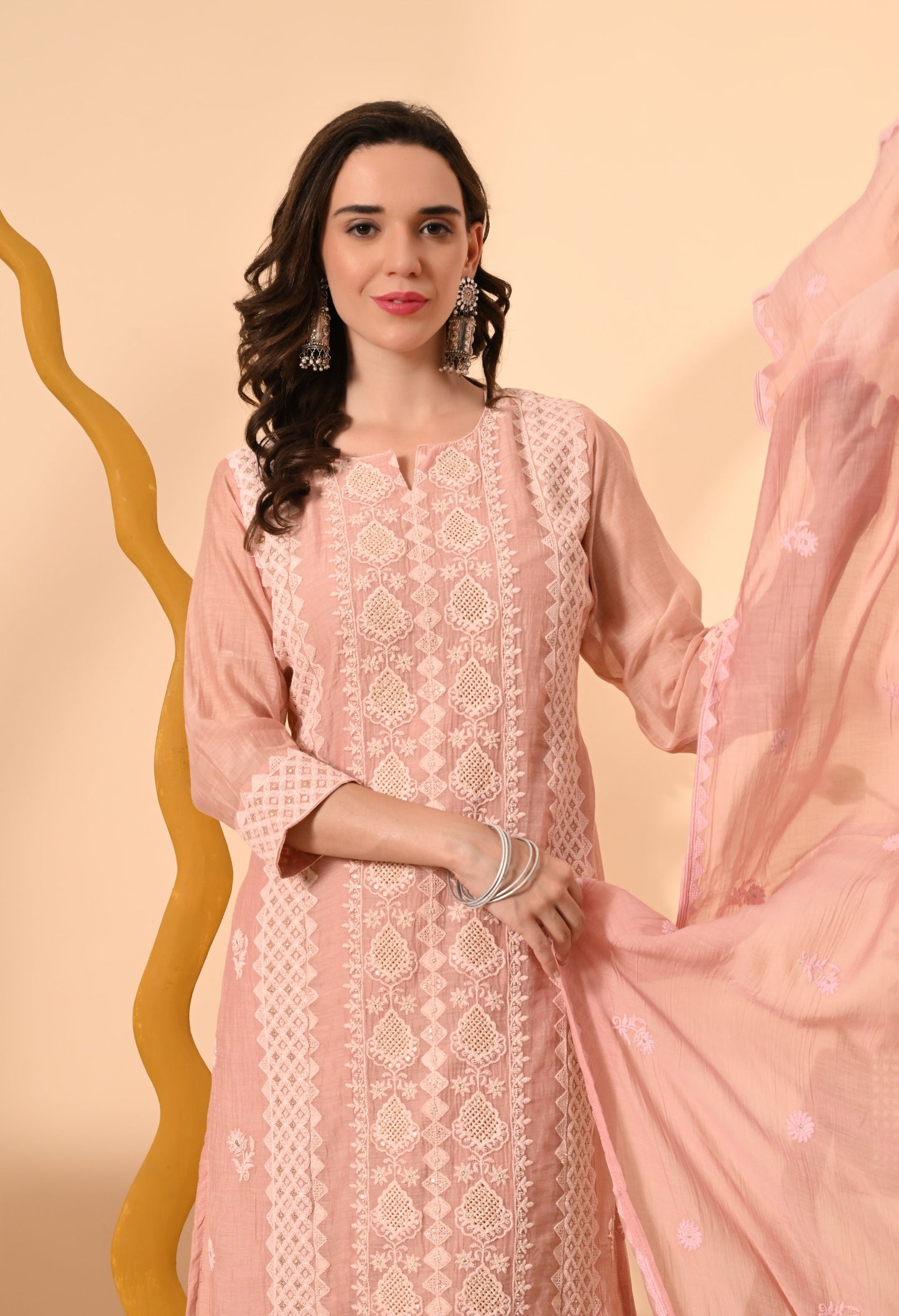 Pastel Pink Chanderi Cotton Suit