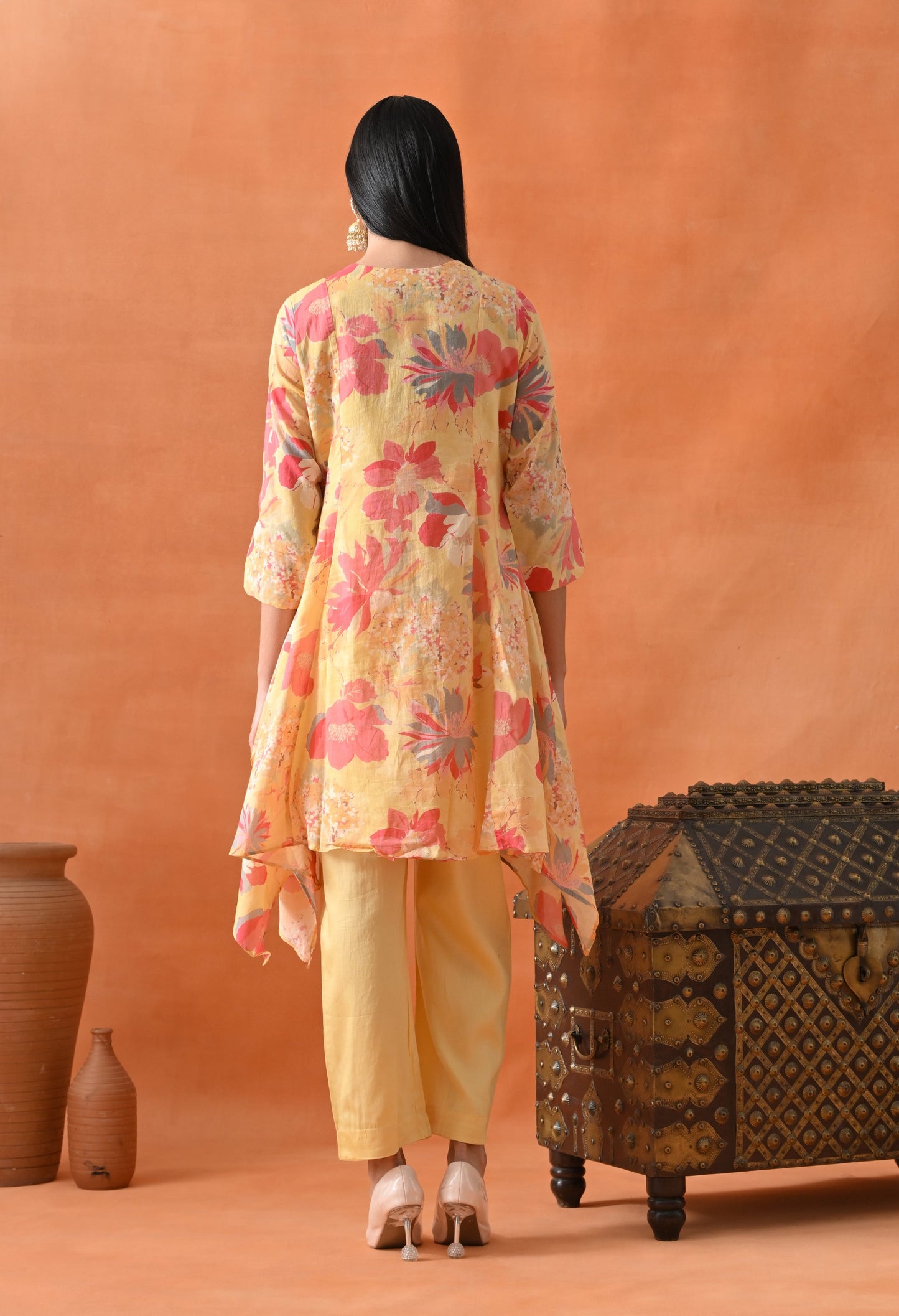 Yellow Floral Mirror Work Co-ord