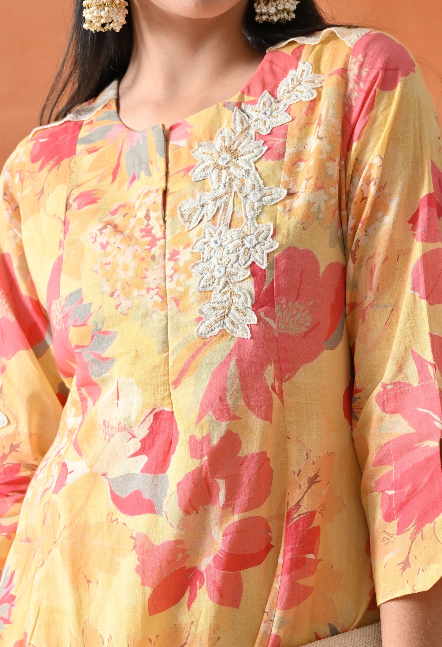 Yellow Floral Mirror Work Co-ord