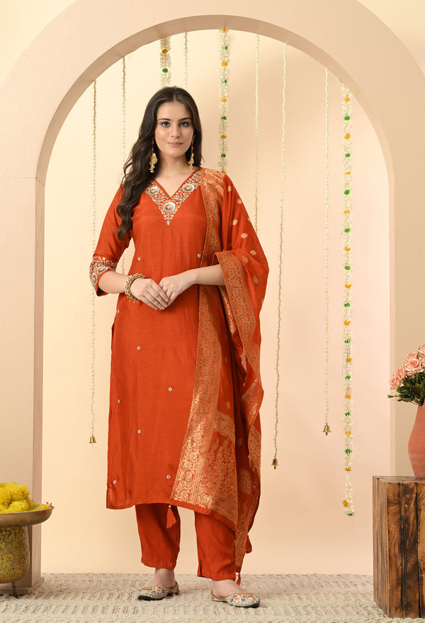 Orange Elegance Silk Ensemble