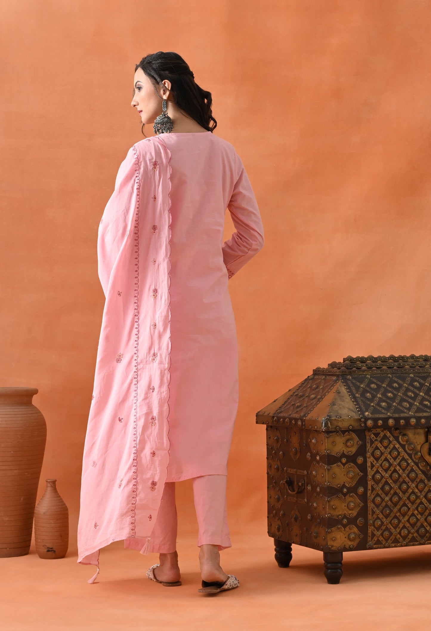 Pink Thread Work Palazzo Suit