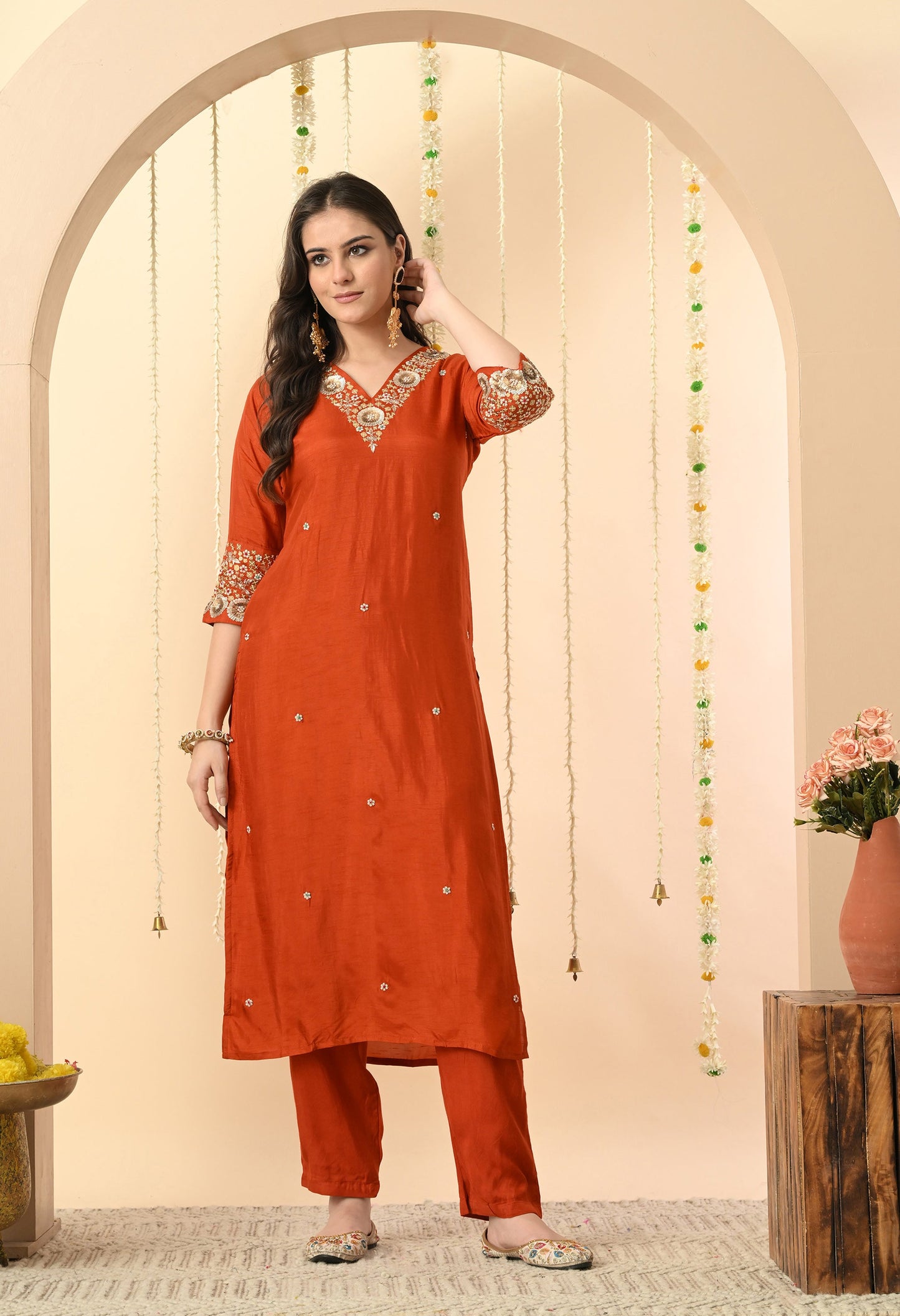 Orange Elegance Silk Ensemble