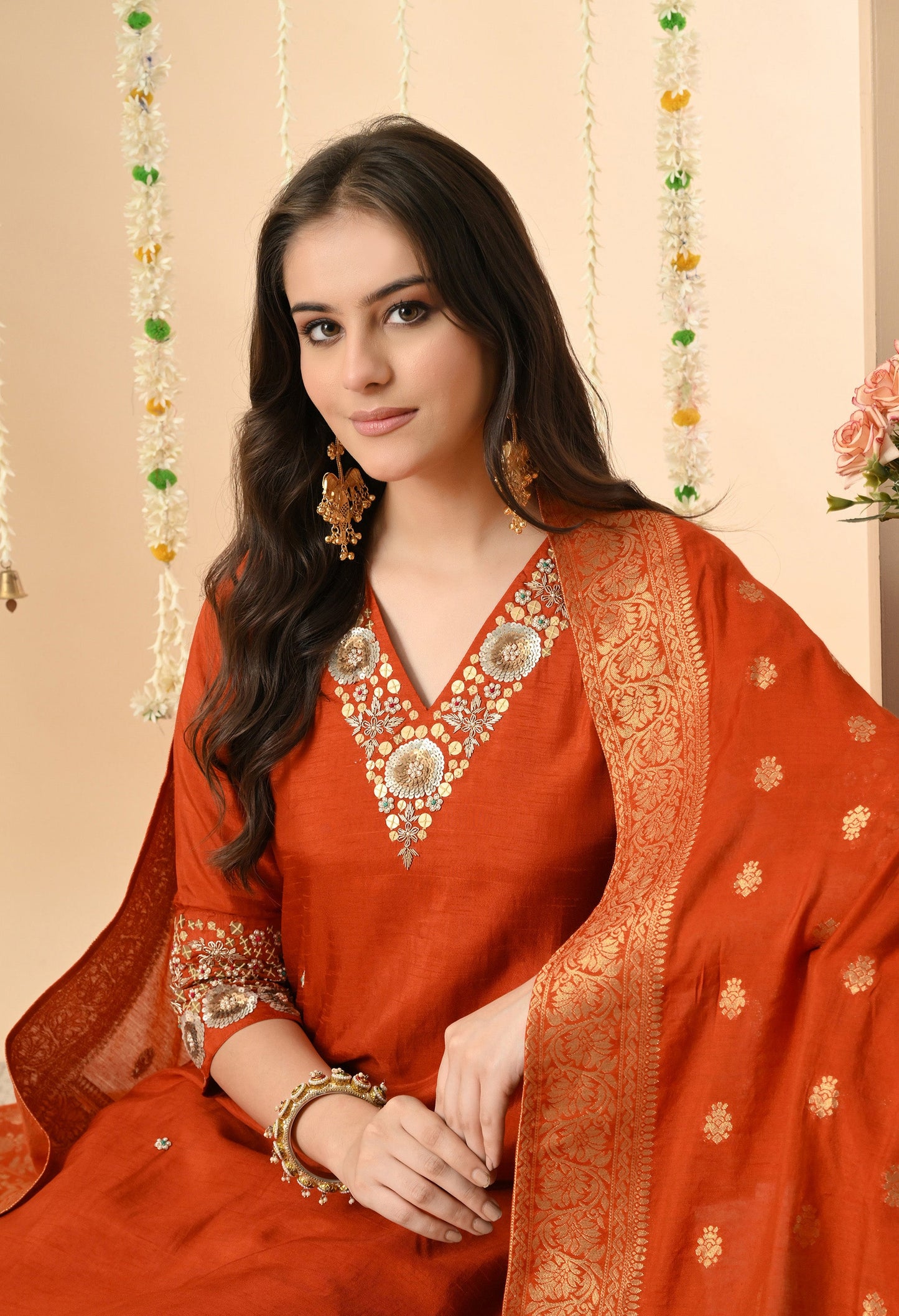 Orange Elegance Silk Ensemble