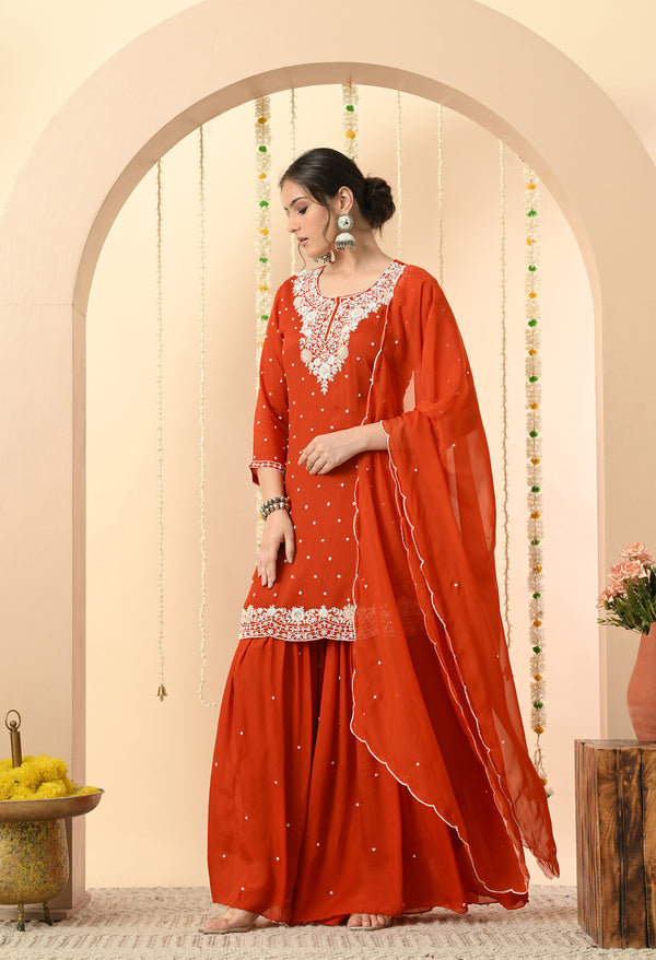 Sparkling Orange Pearl Garara Set For Woman