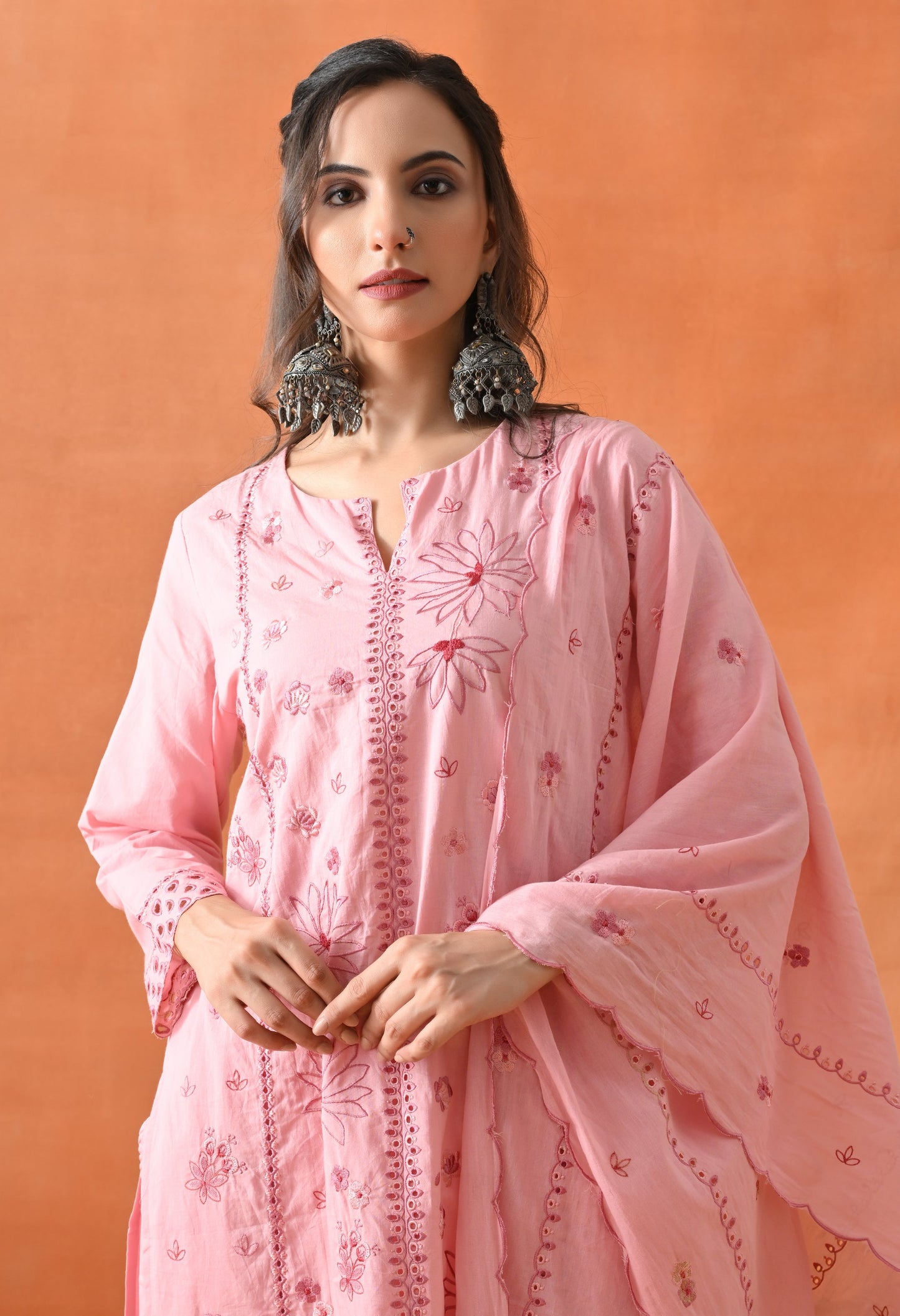 Pink Thread Work Palazzo Suit