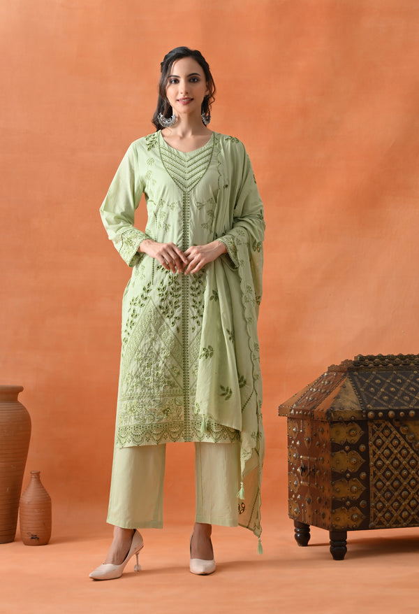 Light Green Thread Work Suit