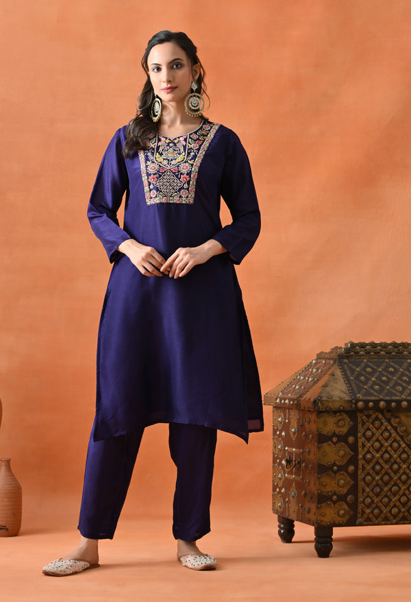Purple Silk Embroidered Suit Set