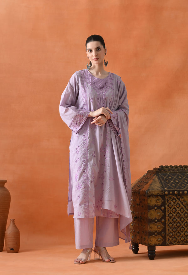 Light Purple Thread Work Suit