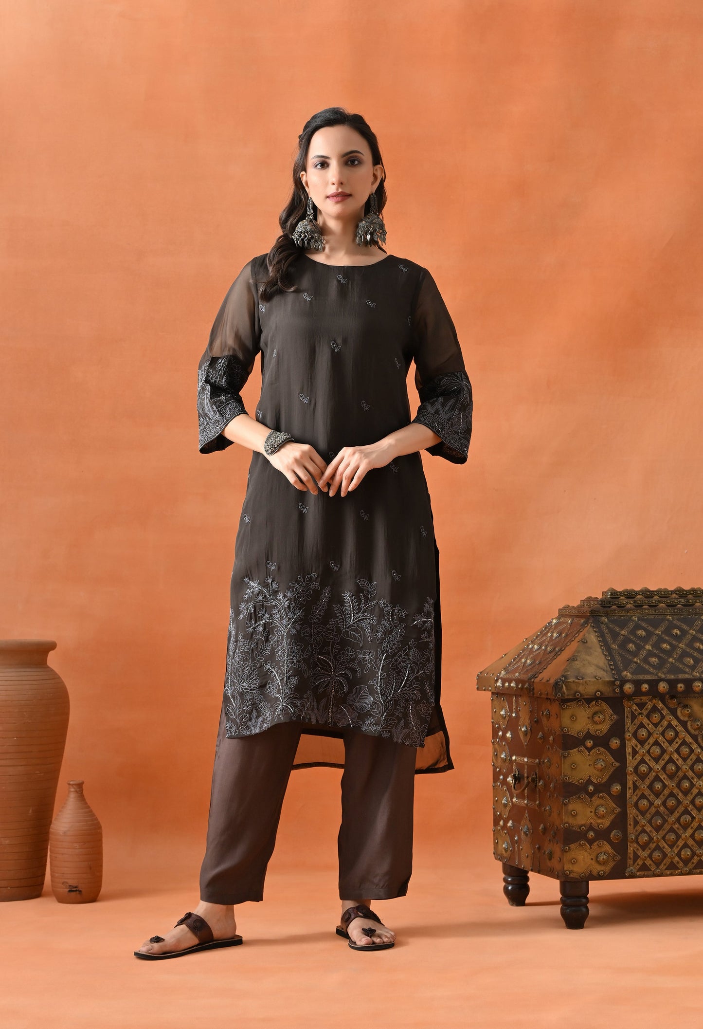 Dark Brown Pearl Thread Suit