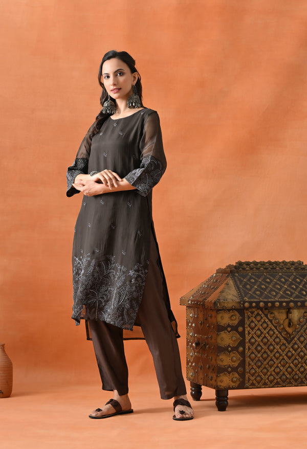 Dark Brown Pearl Thread Suit