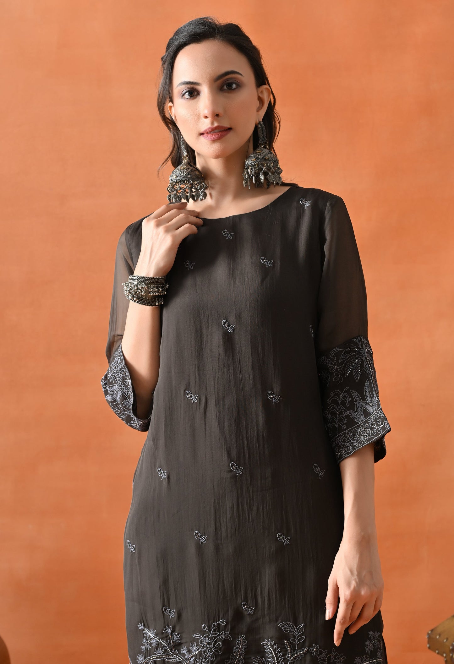 Dark Brown Pearl Thread Suit