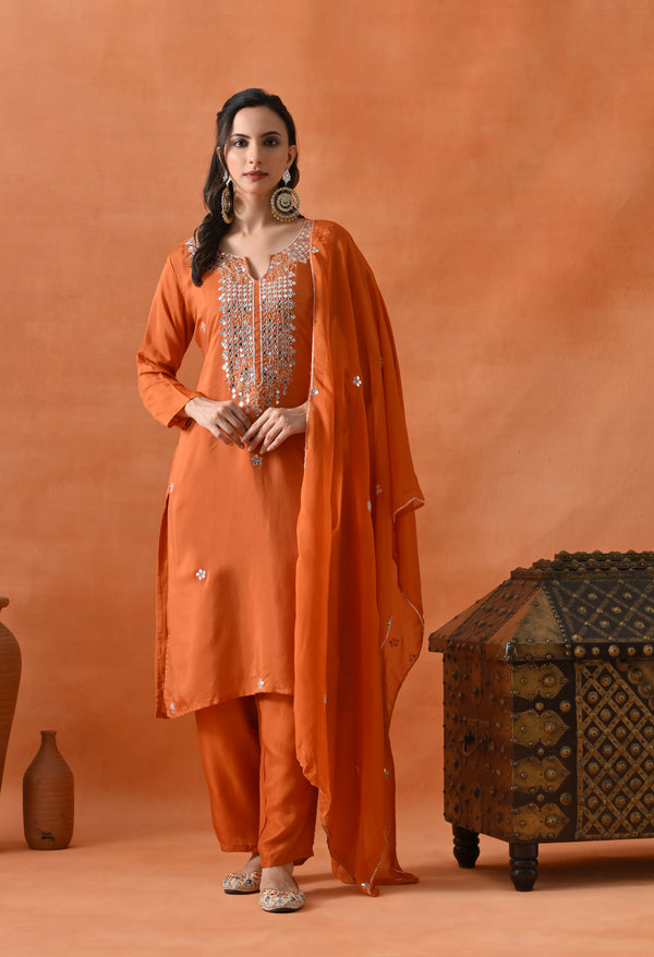 Orange Mirror Dabka Suit Set