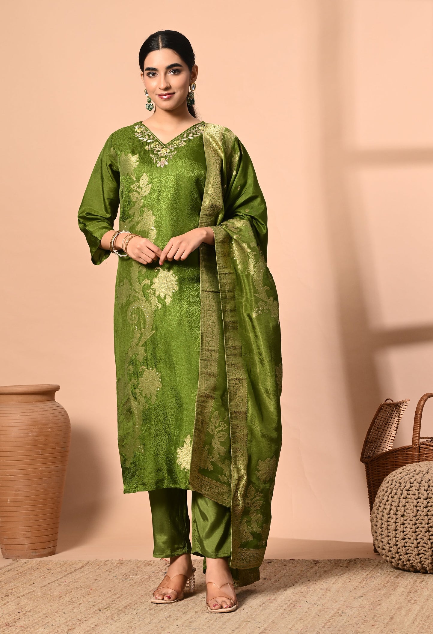 Royal Green Brasso Silk Suit