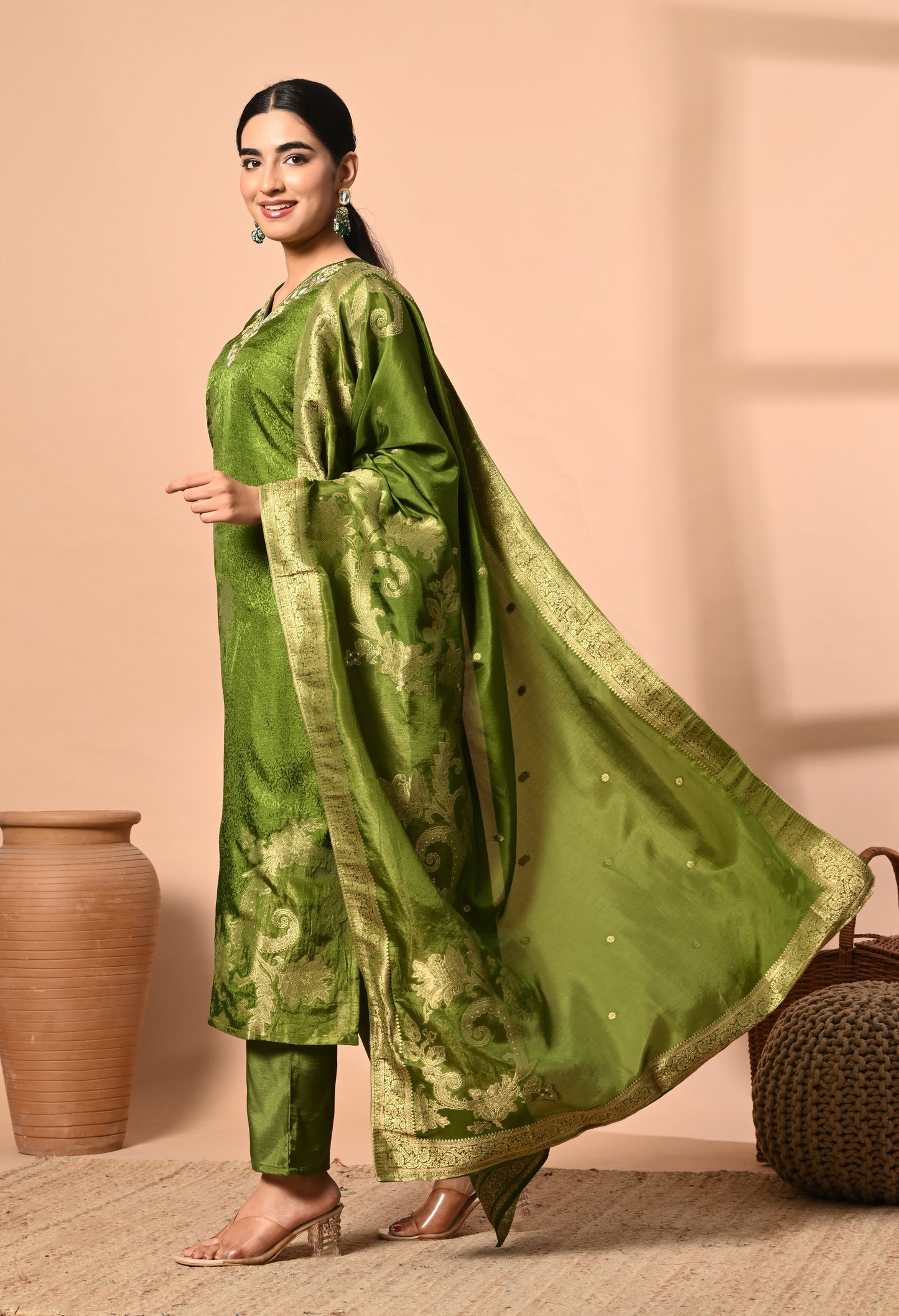 Royal Green Brasso Silk Suit