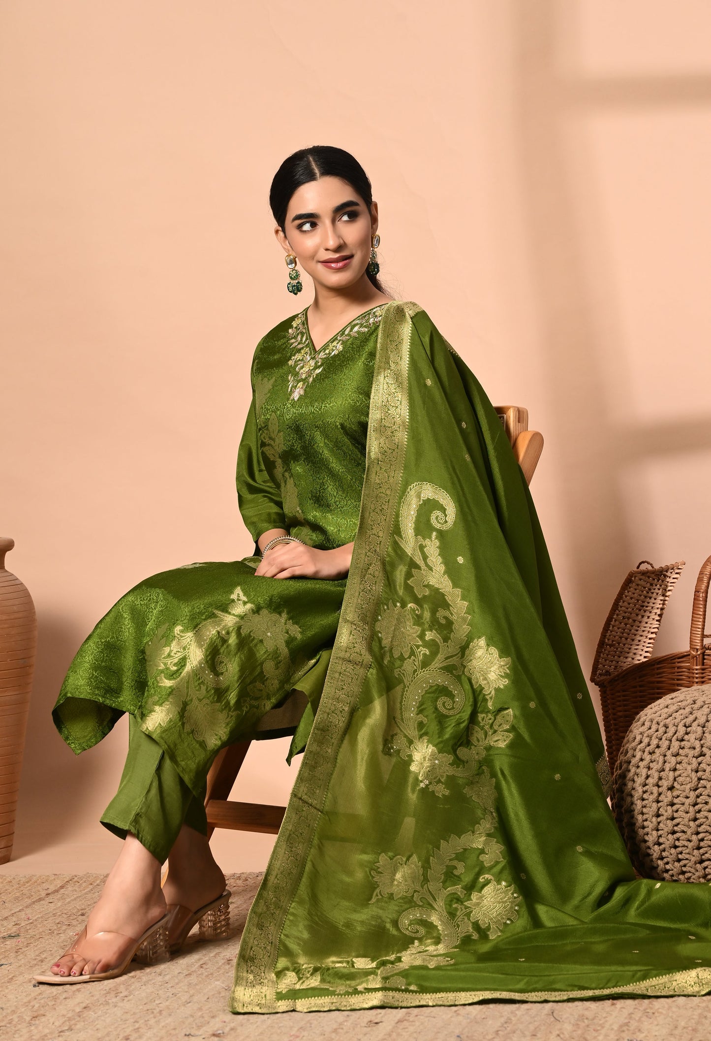 Royal Green Brasso Silk Suit