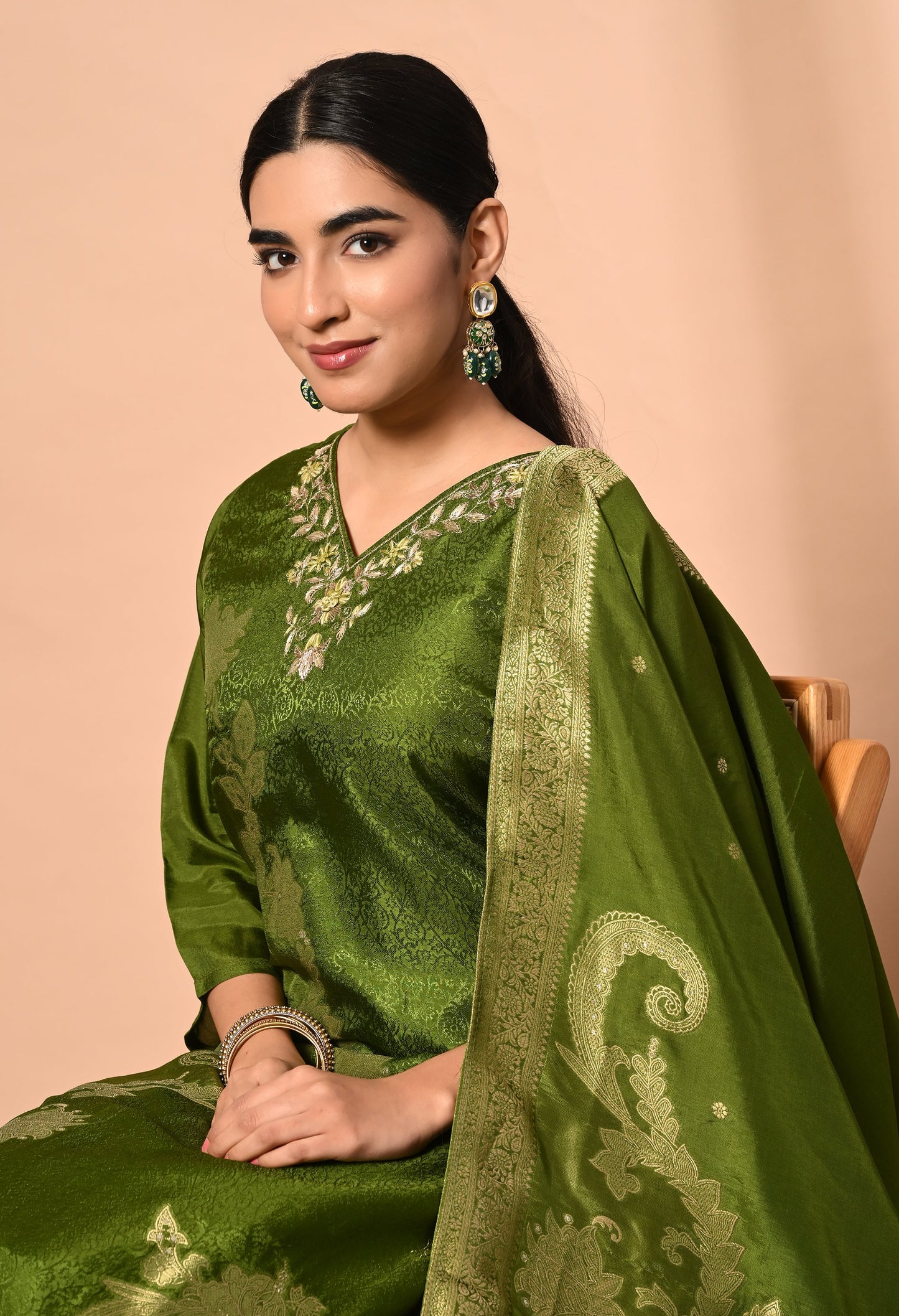 Royal Green Brasso Silk Suit