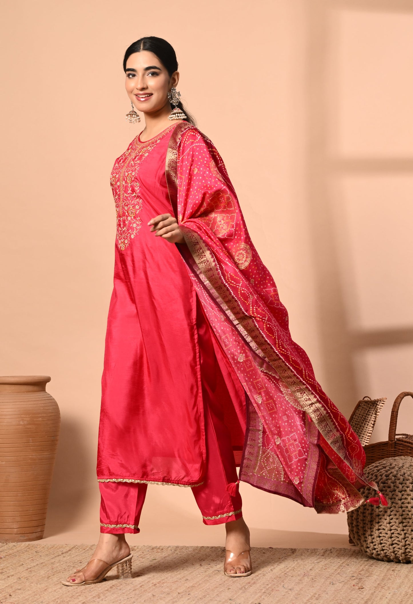 Elegant Magenta Pearl Suit