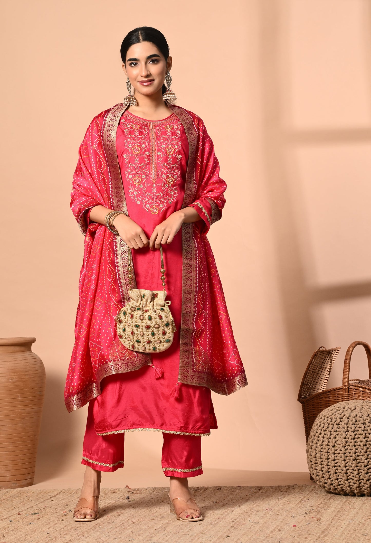 Elegant Magenta Pearl Suit