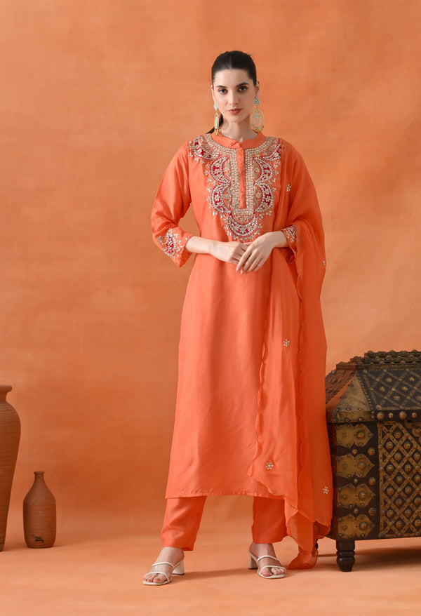 Orange Silk Gota Work Suit