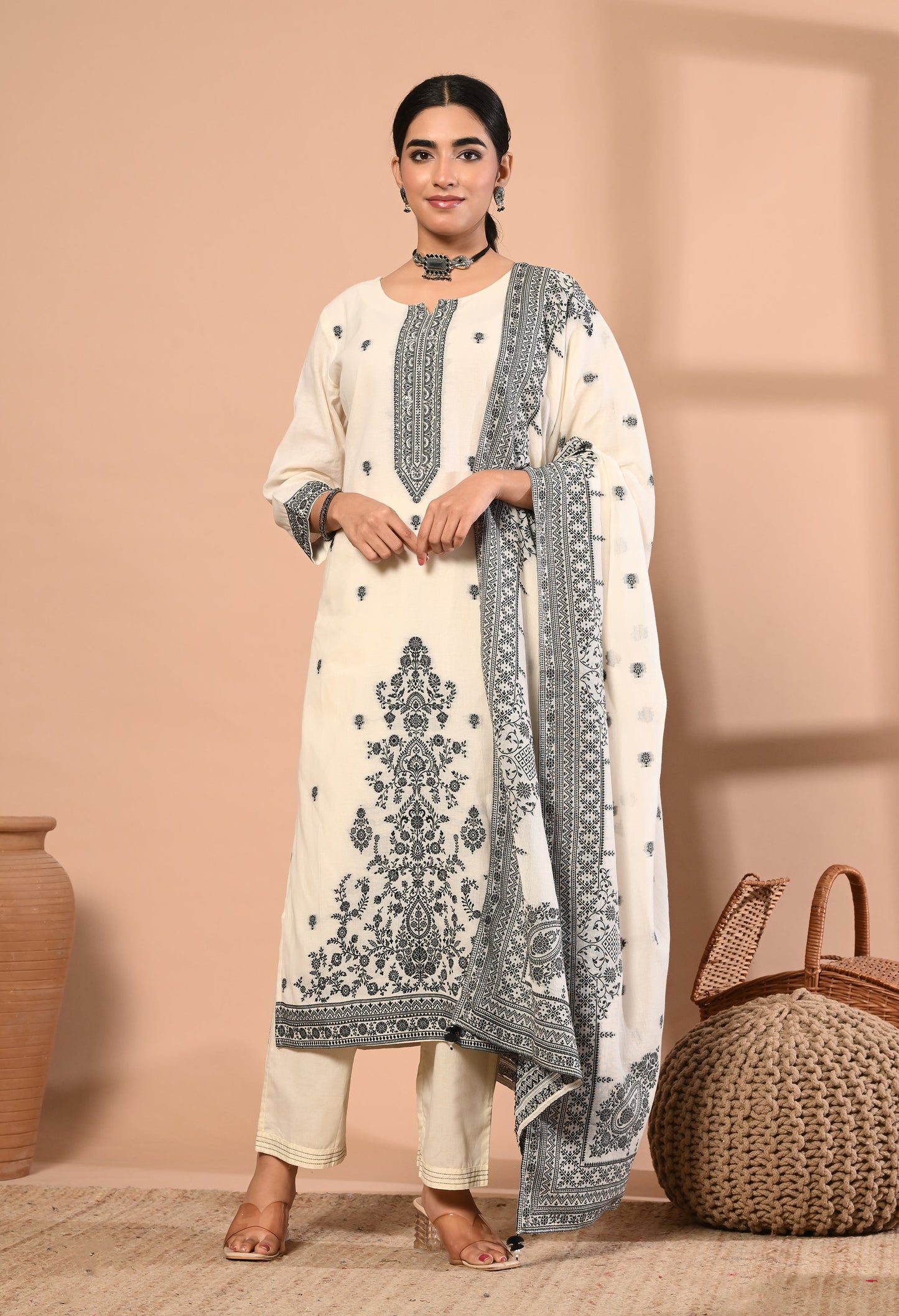 Elegant Pearl Jamdani Suit