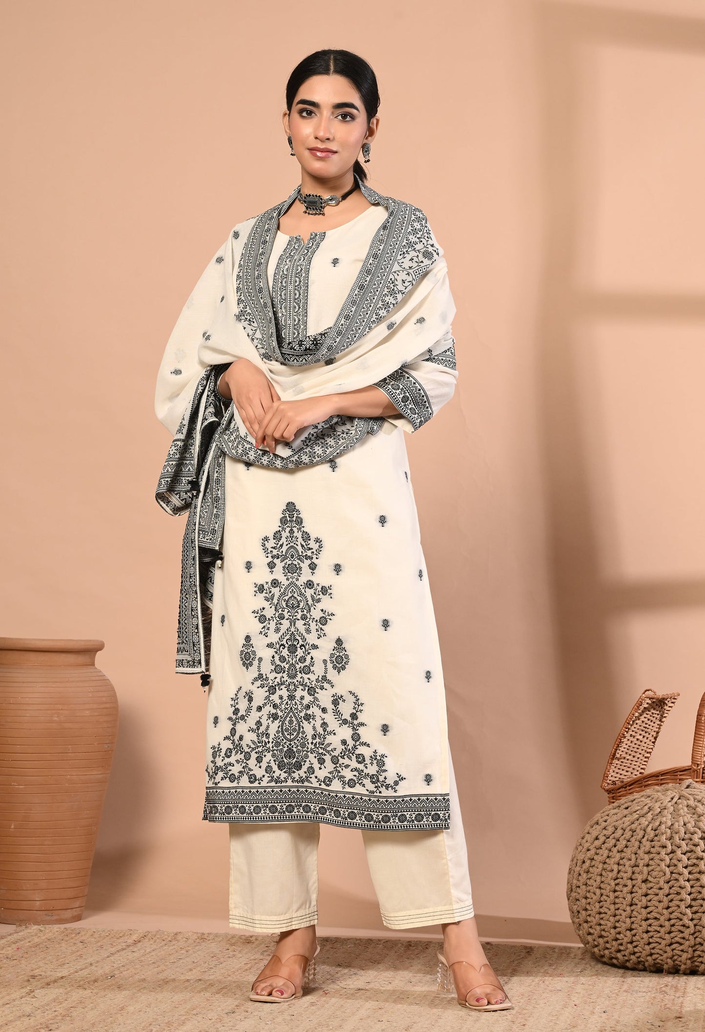 Elegant Pearl Jamdani Suit