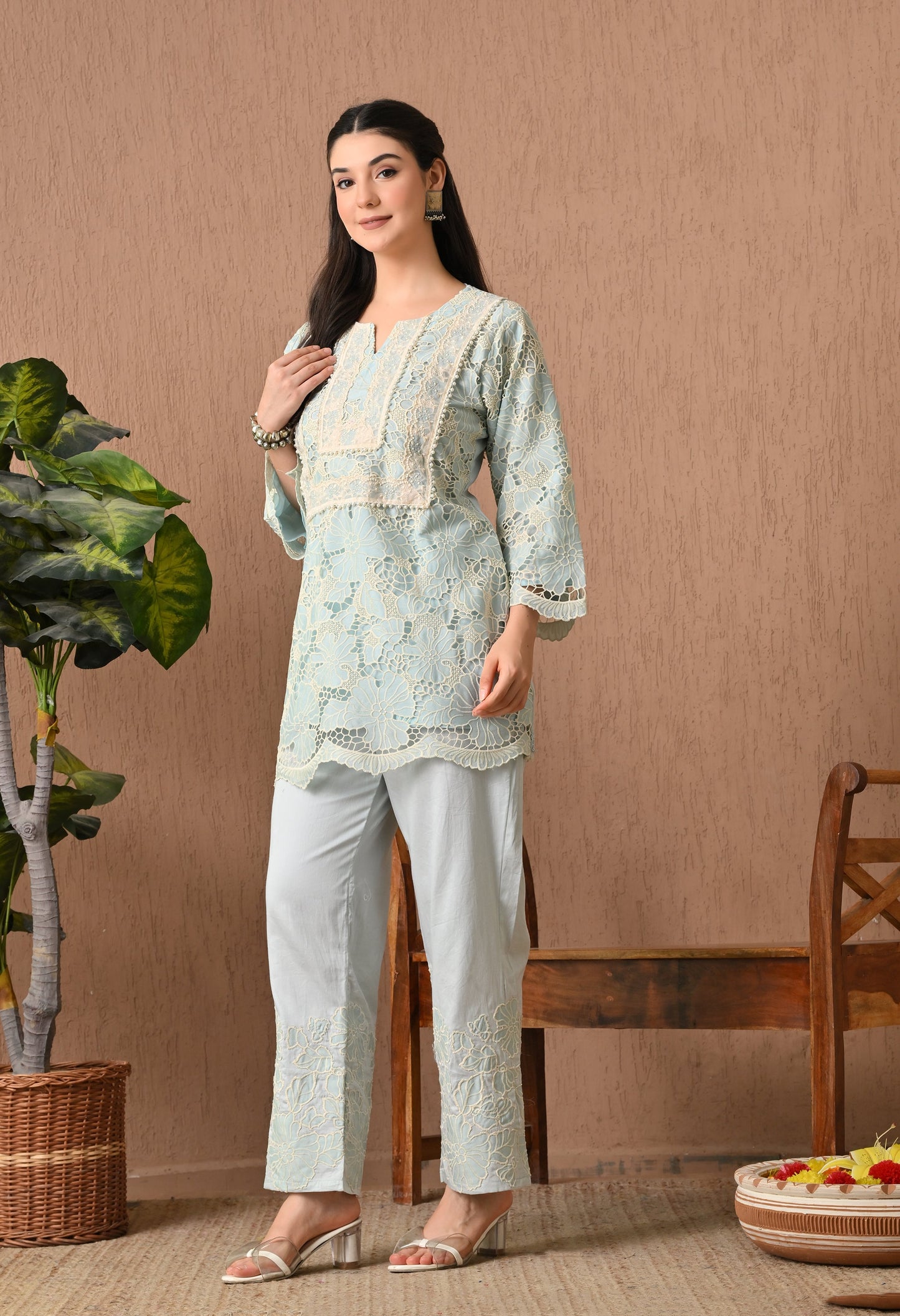 Aero Blue Elegance Frock Co-ord Set