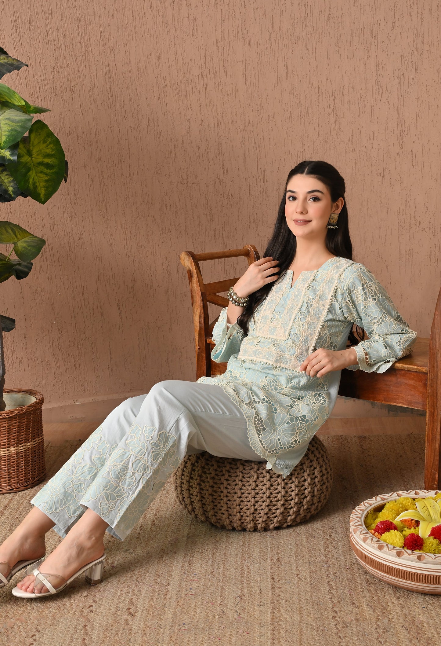 Aero Blue Elegance Frock Co-ord Set