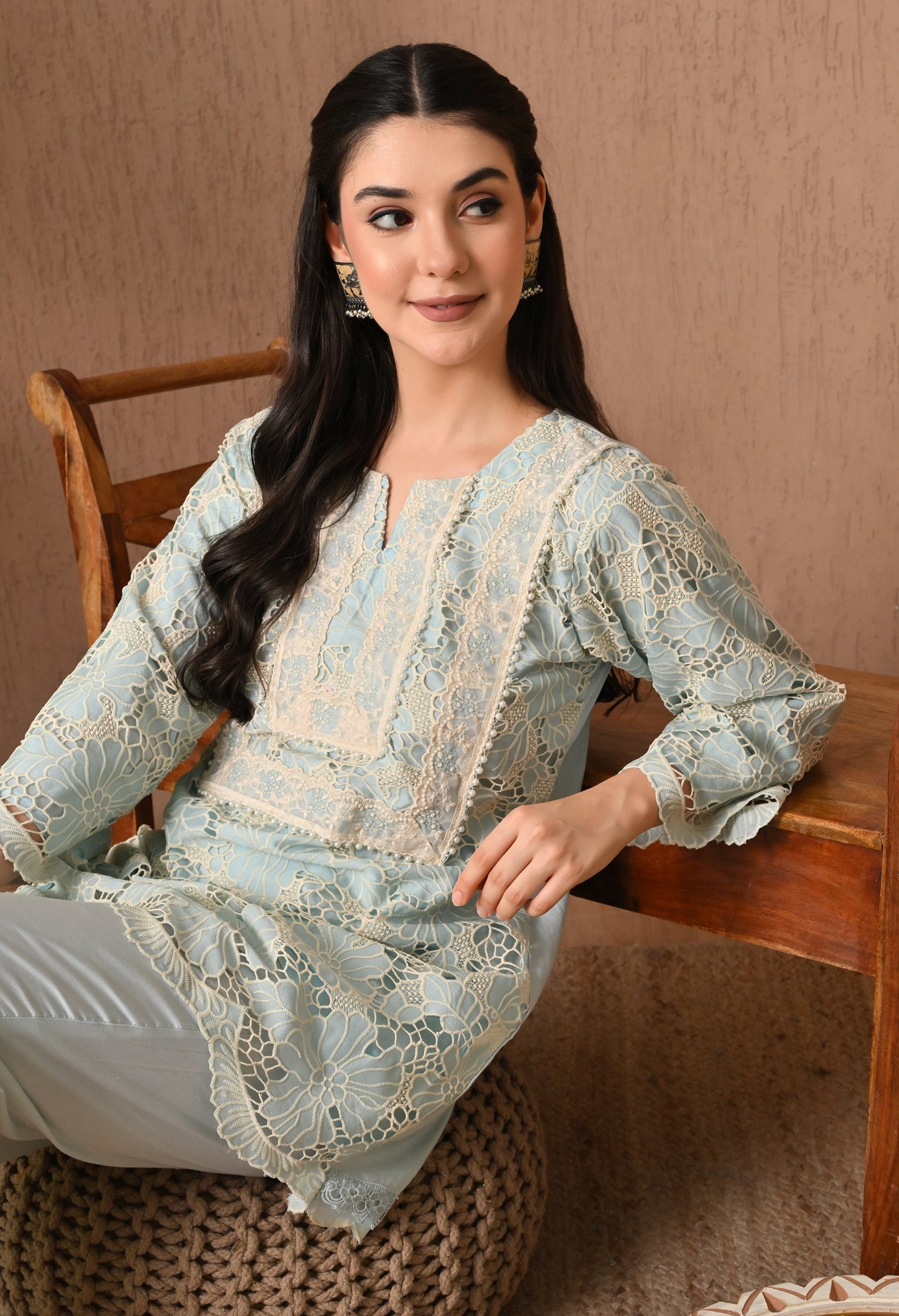 Aero Blue Elegance Frock Co-ord Set
